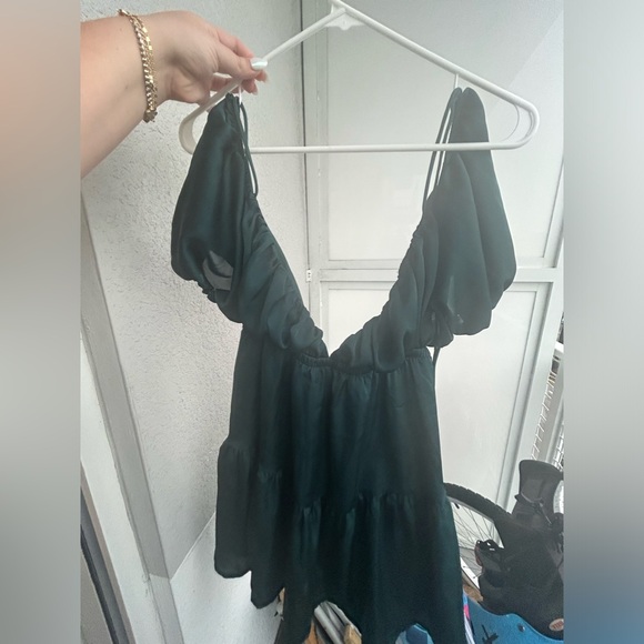 Lucy in the Sky Satin Babydoll Dress in Forest Green - Picture 2 of 4